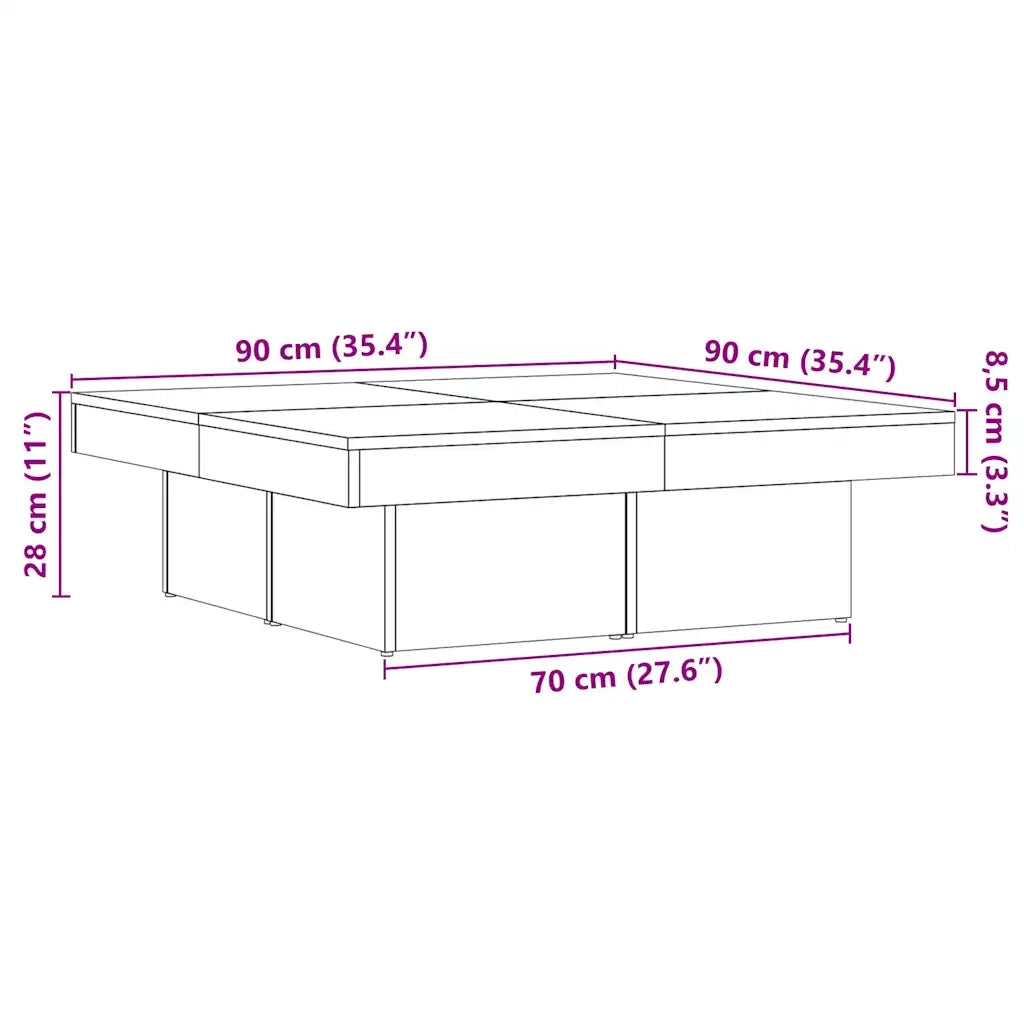 Tavolino da Salotto Rovere Artigianale 90x90x28 cm Truciolato