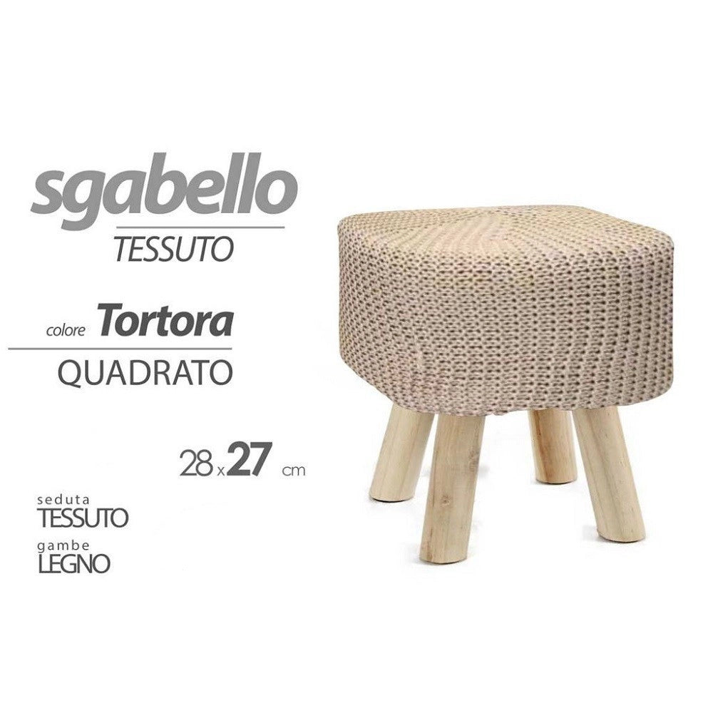 Trade Shop - Pouf Sgabello Poggiapiedi Quadrato Moderno Piedi In Legno Tortora 27x28cm 827709 -