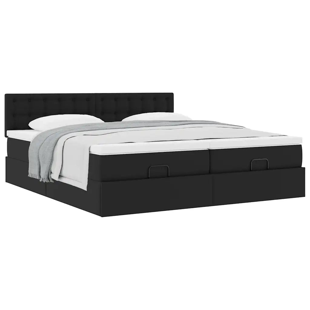 Struttura Letto Pouf con Materassi Nero 180x200 cm Similpelle