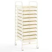Carrello cassettiera multiuso con 10 cassetti da cucina, Contenitore con ruote a 10 ripiani per bagno Bianco