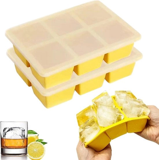 Siliconen IJsblokjesvorm, Grosso, 2 Stuks Siliconen IJsblokjesvorm con Coperchio, Senza Odore, Stivale e Resistentente al Lavastoviglie, per Birra, Whisky, Cocktail e Piccoli Spuntini, Libero da BPA (Giallo)