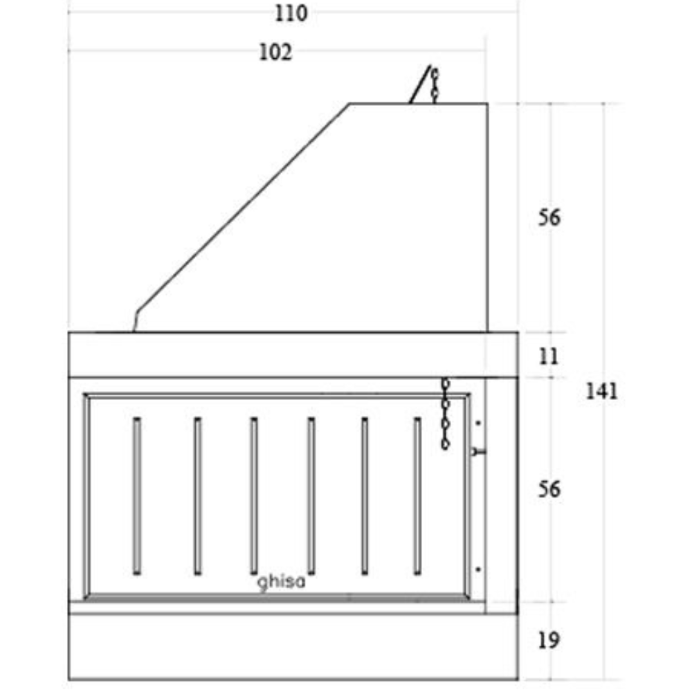 Camino legna prefabbricato ghisa focolare aperto reversibile ds110 tgh calore