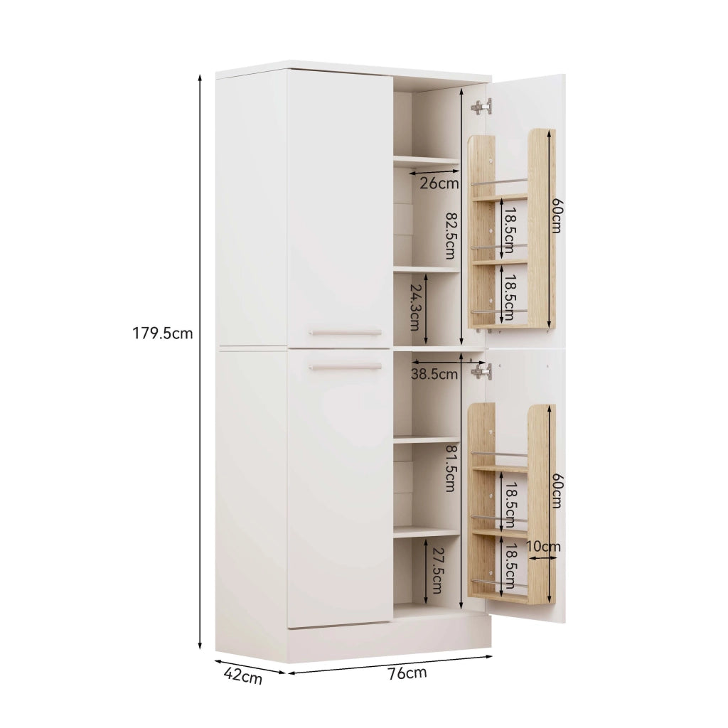 Dispensa alta con ripiani regolabili e 4 ante, finitura lucida, per cucina e sala da pranzo, 76 × 42 × 180 cm