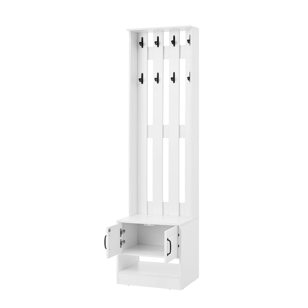 Mobile Scarpiera con 2 Ante; Pannello Posteriore con 8 Ganci; Stile Moderno; in Pannello Truciolare; Bianco; 50??36??190 cm