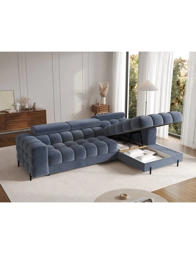 Divano ad angolo destro convertibile Blu design elegante 285x99x181cm FILTRO