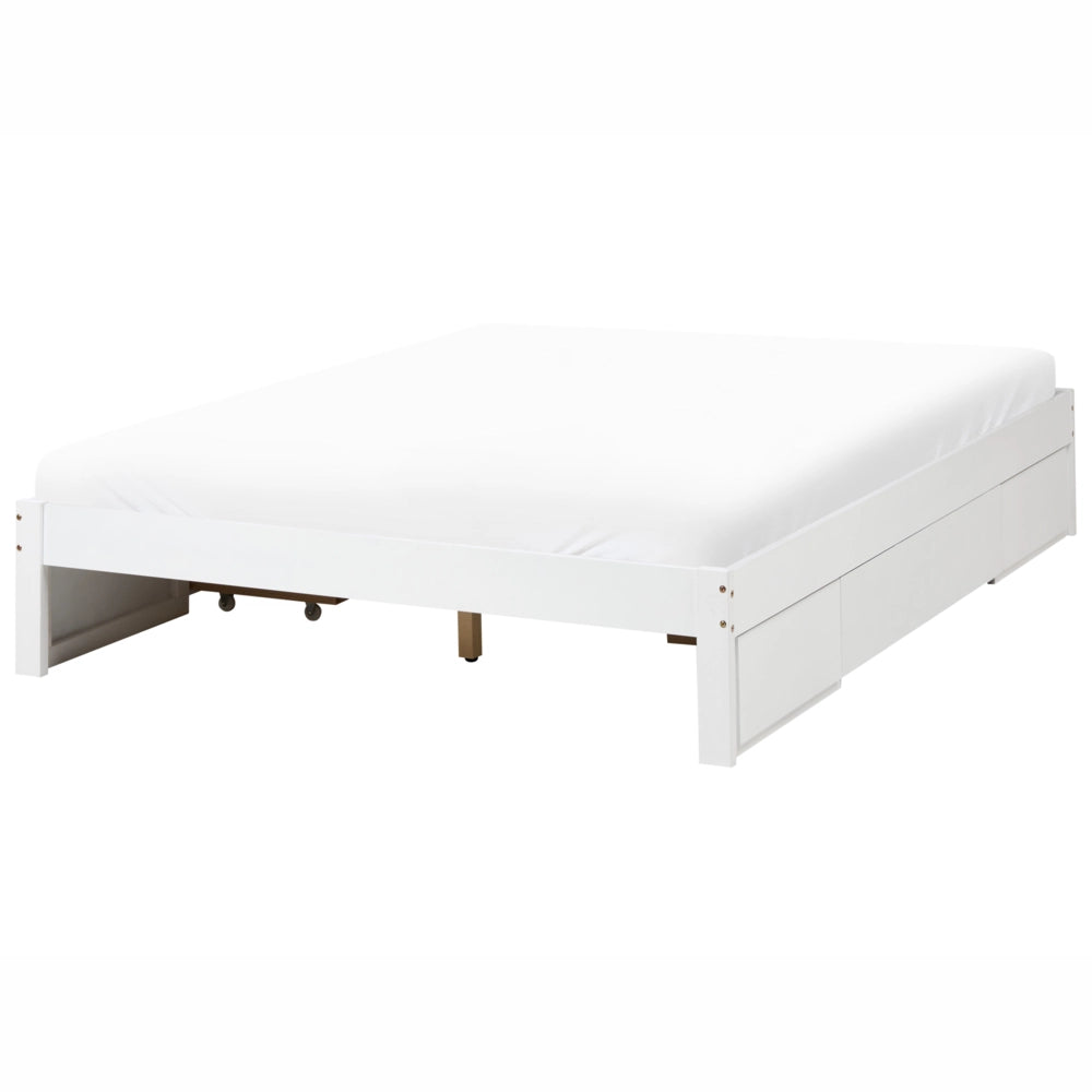 Letto con cassetti senza testiera in legno di gomma bianca 160 x 200 cm design moderno con contenitore