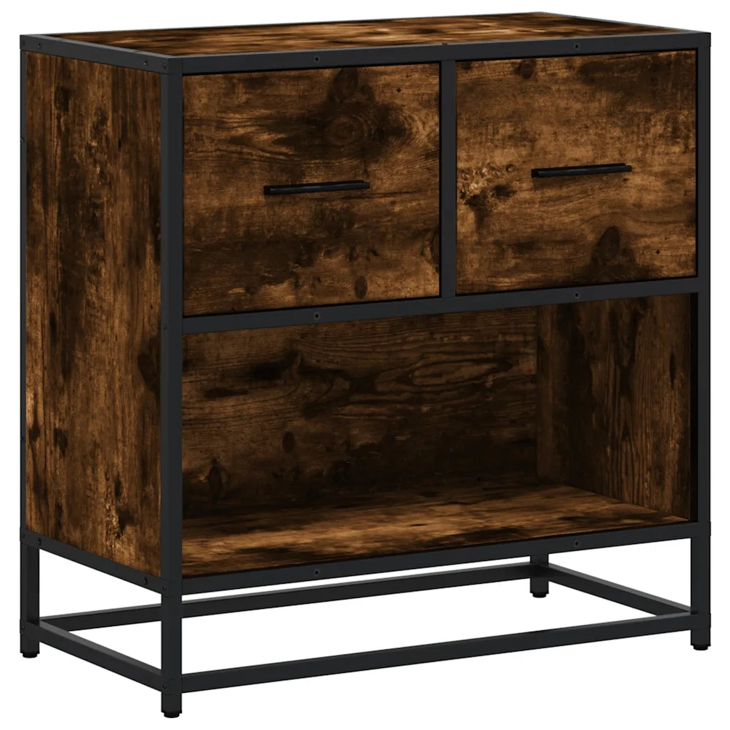 Comodino-Tavolino da notte Rovere Fumo 60x31x60 cm in Legno Multistrato e Metallo