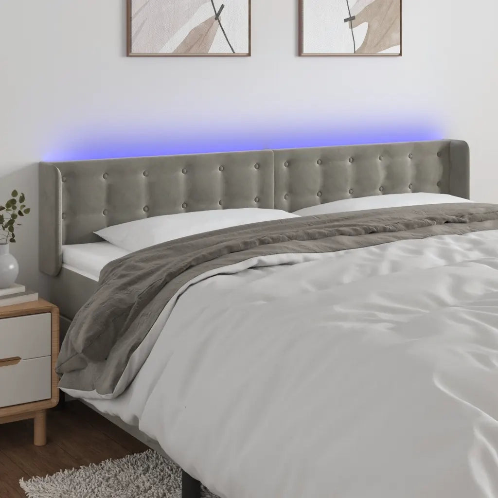 Testiera | Testata a LED Grigio Chiaro 163x16x78/88 cm in Velluto