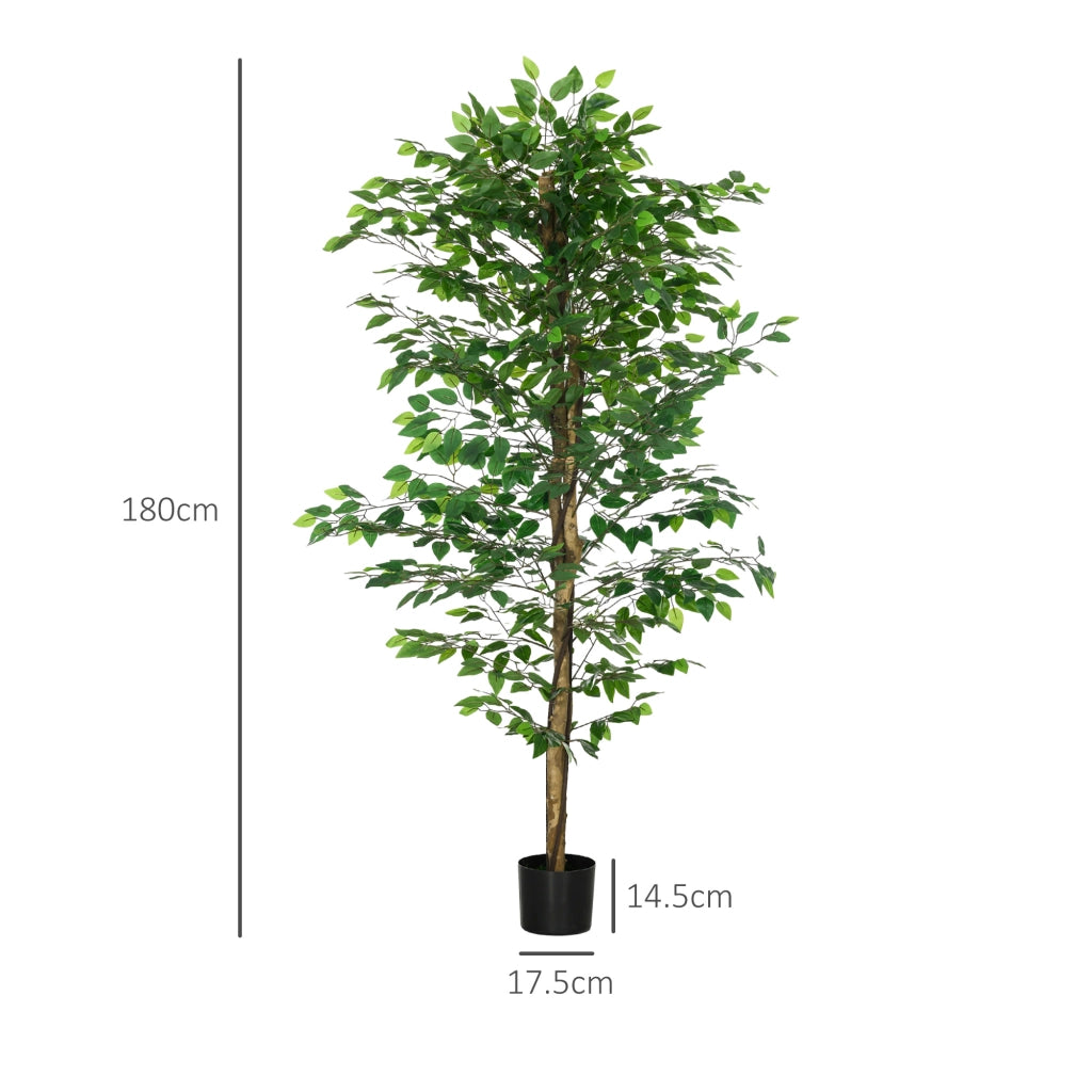 Albero di ficus artificiale, realistico, facile da curare, vaso incluso, alto 180 cm, verde.