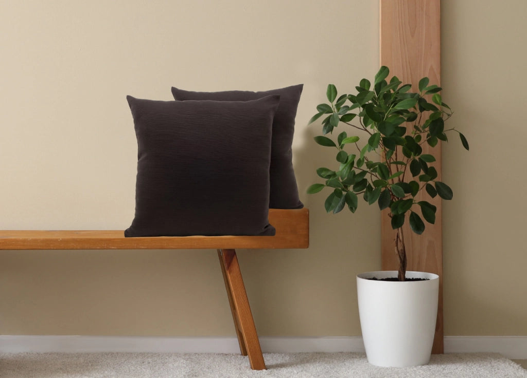 Coppia Cuscini Arredo Imbottiti Tessuto Ottoman In Tinta Unita Colore Marrone 21 - 40x40 - Marrone 21
