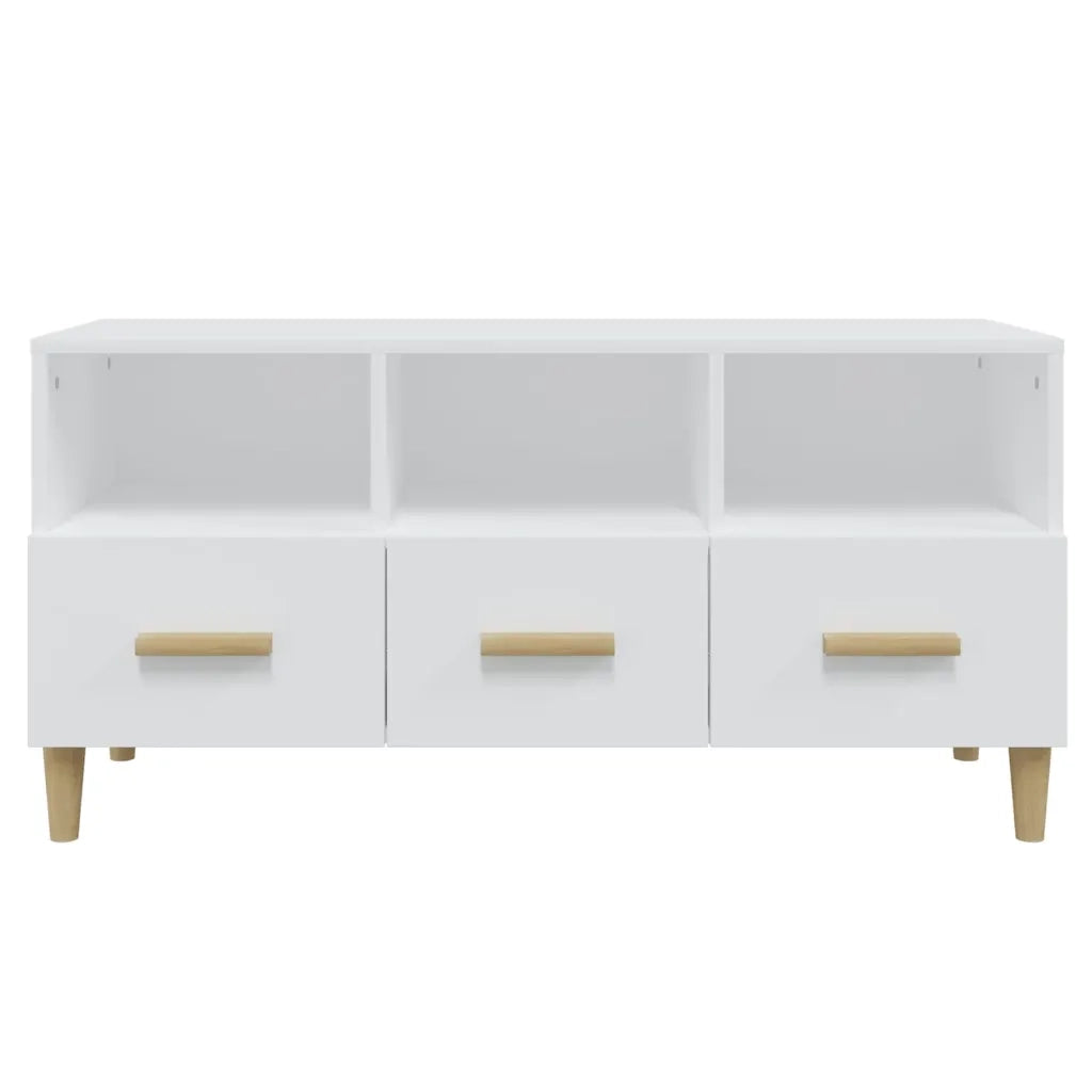 Mobile Porta TV Bianco Lucido 102x36x50 cm in Legno Multistrato 812606