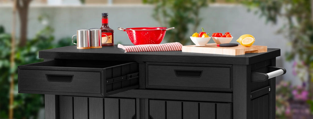 Tavolino per Barbecue 134x90x52 cm con Cassetti e Accessori Keter Unity XL Grafite