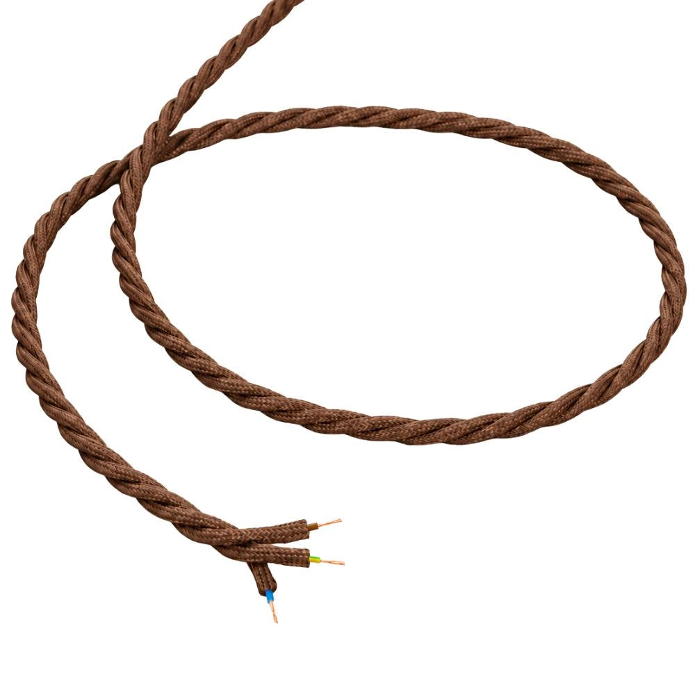 Cavo elettrico intrecciato in tessuto marrone per impianti a vista *** lunghezza metri 50, sezione conduttore 3x1,5mm...