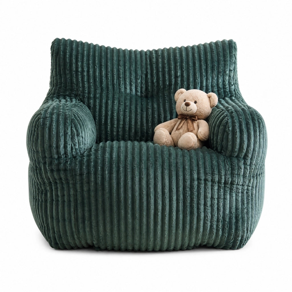 Sitzsack morbido in velluto a coste verde con imbottitura in schiuma memory
