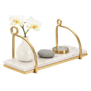 Mensola Paci, Scaffale, Ripiano a muro, Scaffalatura multiuso, 40x16 h18 cm, Bianco e Oro