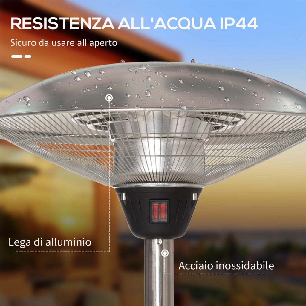 EasyComfort Fungo Riscaldante da Esterno con 3 Temperature e Altezza Regolabile in Acciaio e Alluminio, Argento