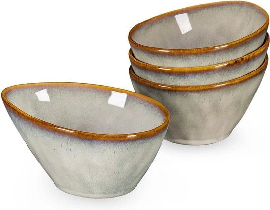Set di 4 contenitori in ceramica, dessert, snack, gelato, contenitore 600 ml, design beige vintage