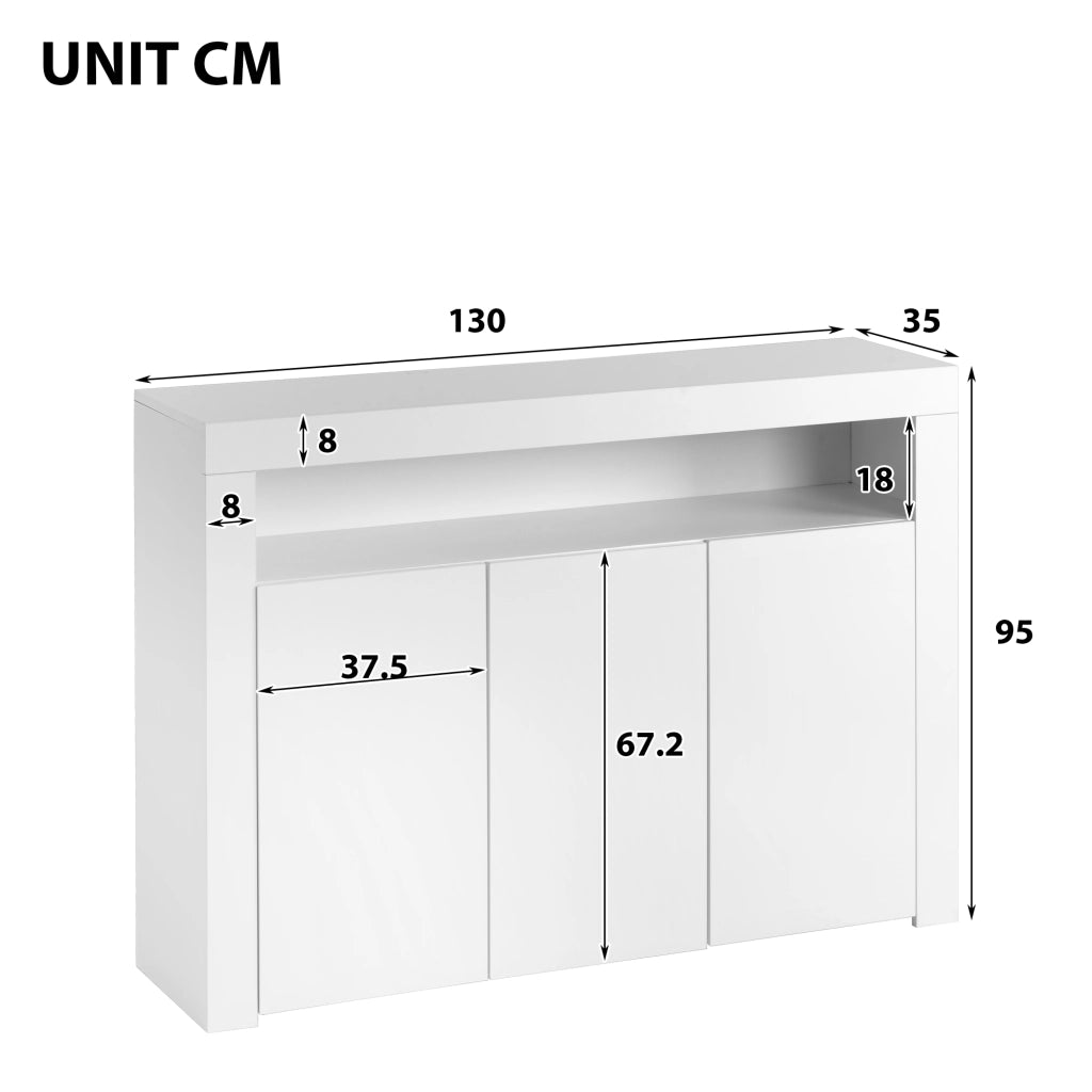 Credenza Bianca Lucida con LED Mobile Buffet 3 Ante 130x35x95 cm