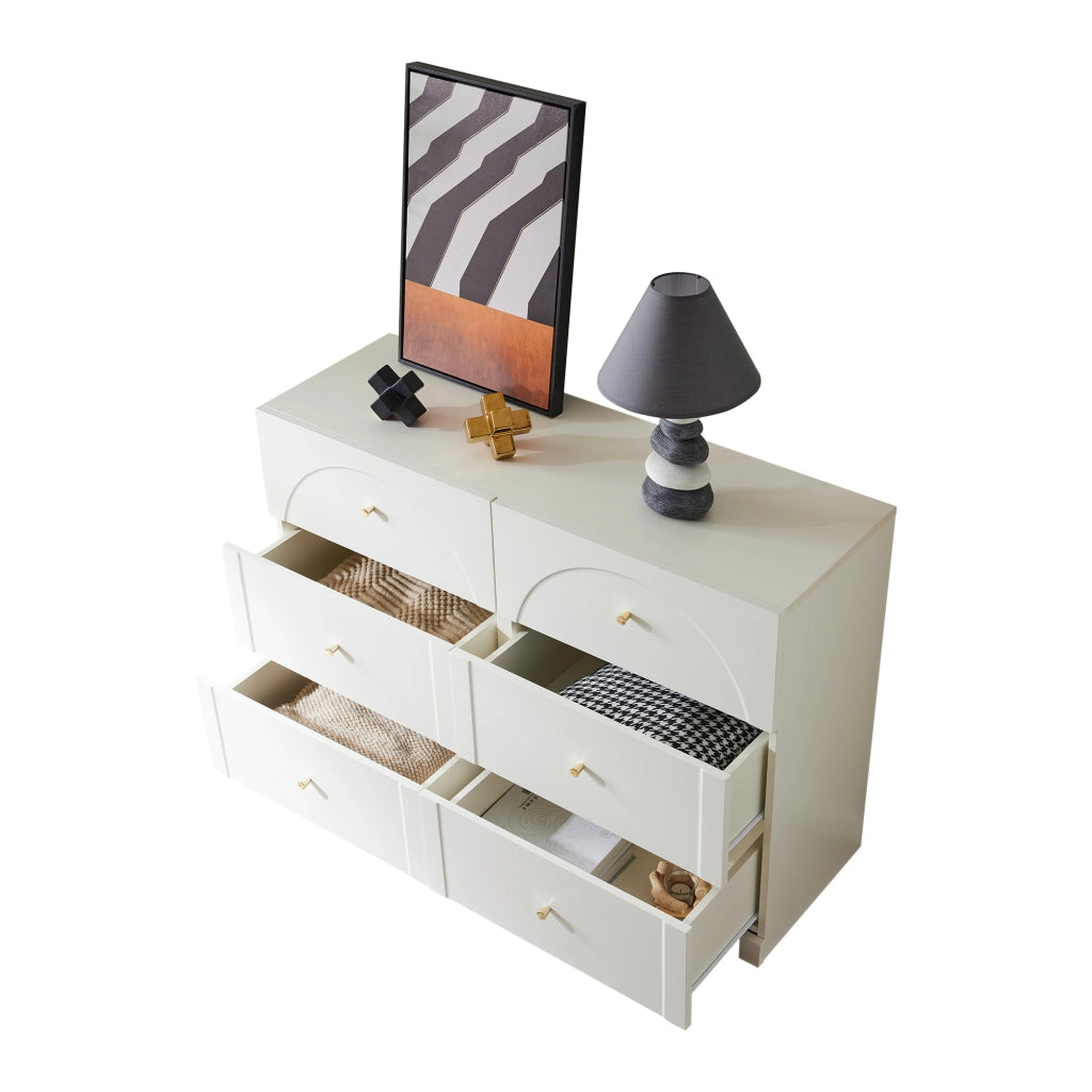 Cassettiera con 6 cassetti in legno truciolare, colore bianco crema, H82 x L120 x P40 cm