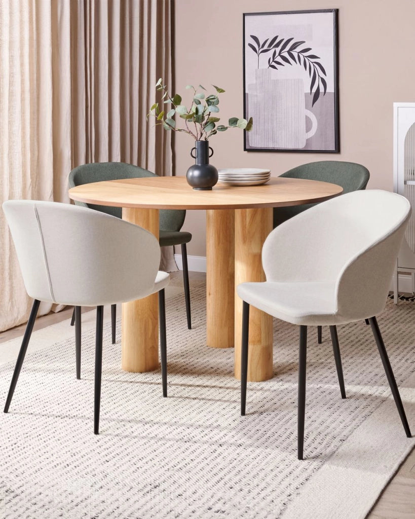 Set di 2 sedie da pranzo in tessuto beige chiaro imbottito con gambe nere Stile retrò Mobili per il soggiorno