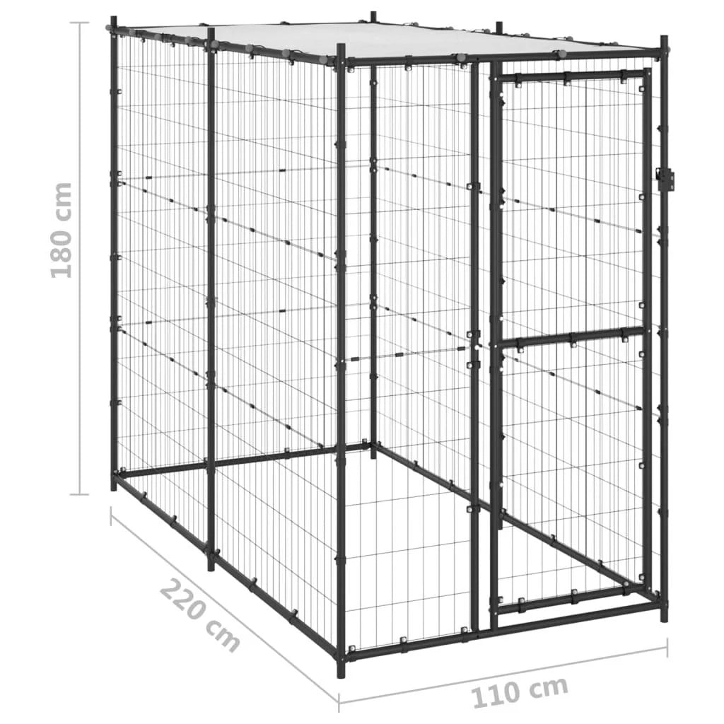Cuccia per cani da esterno gabbia recinto parco animali recinto per cani in acciaio con tetto 110 x 220 x 180 cm 02_0000377