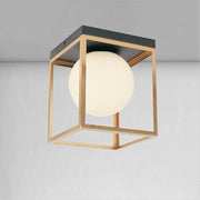 Trade Shop - Lampadario Moderno Nero Oro A Soffitto Plafoniera Quadrata E27 Nordico Con Sfera 32682 -
