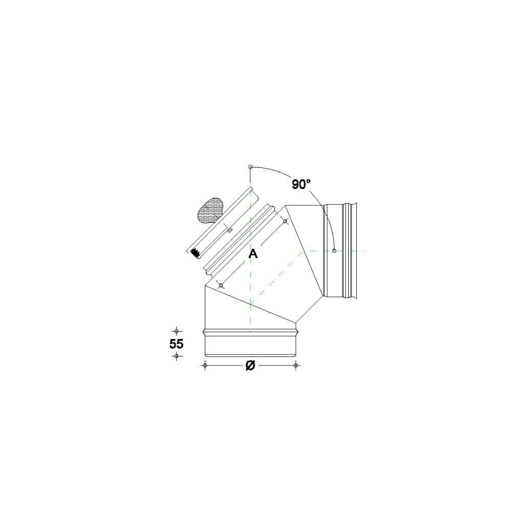Curva da 180mm gomito mf con ispezione a tappo da in acciaio inox aisi 304