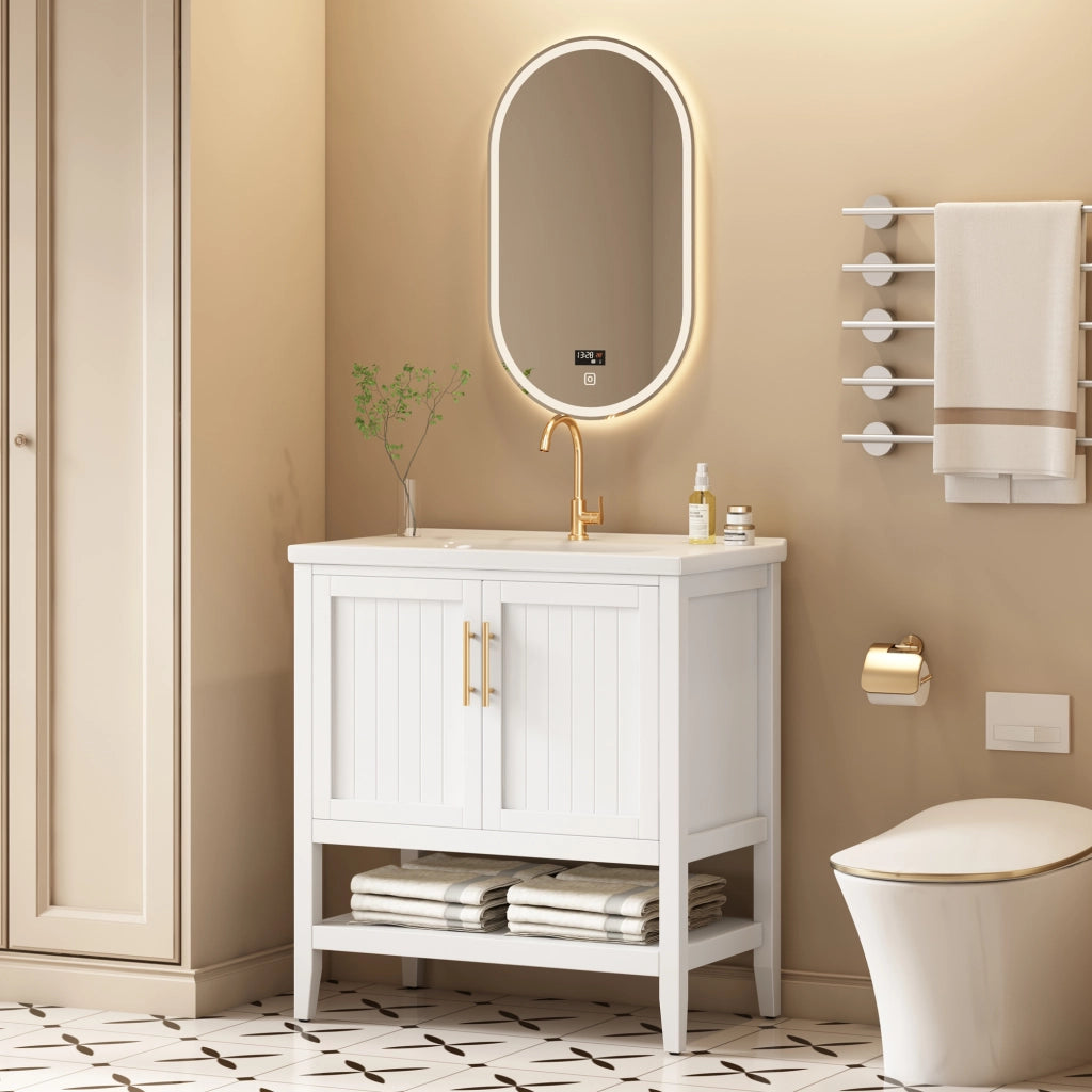 Mobile lavabo da bagno con lavabo in ceramica e sottolavabo 80 cm, bianco