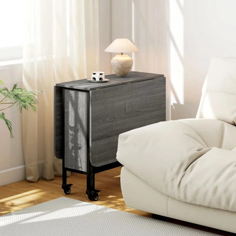 TAVOLO DA PRANZO PIEGHEVOLE PER 6 PERSONE MAX CON RIPIANO, IN LEGNO E METALLO, 130X80X74 CM, GRIGIO