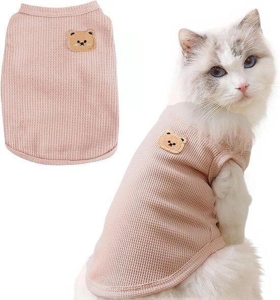 Abbigliamento per animali domestici - Cappotto per gatti - Per piccoli cani - Cappotto - Struttura a waffle - Maglietta per gatto e cane - Medio - Rosa
