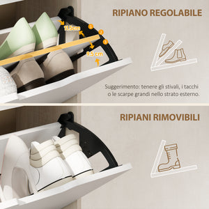 Scarpiera Salvaspazio Slim 62.5x26x156 cm a 4 Cassetti per 20 Paia di Scarpe color Legno e Bianco