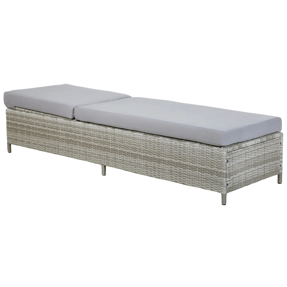 Lettino prendisole grigio finto rattan con cuscino poggiatesta regolabile