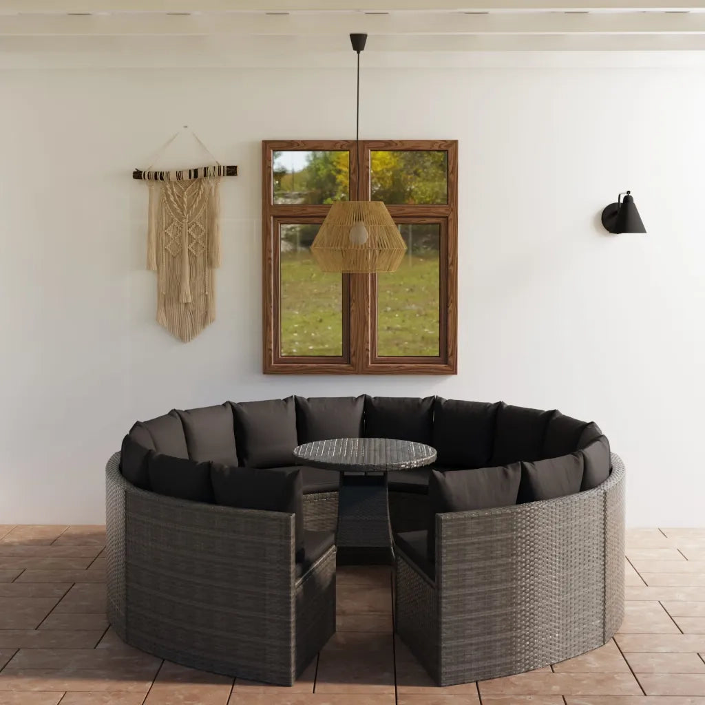 Set Divani da Giardino 9 pz con Cuscini in Polyrattan Grigio cod mxl 41284