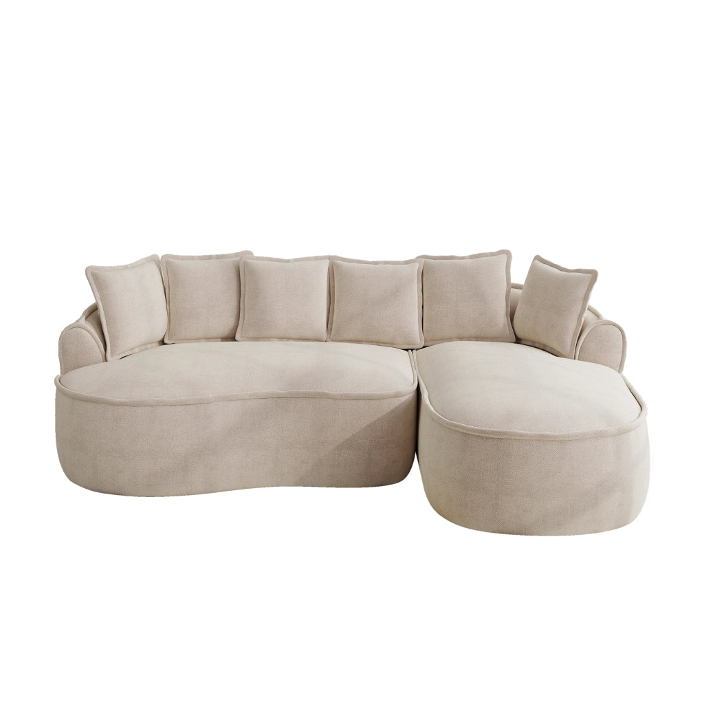 Divano Angolare Modulare Chenille Senza Struttura ¨C MINIMAL ¨C Chaise Longue, Cuscini, Marrone Chiaro