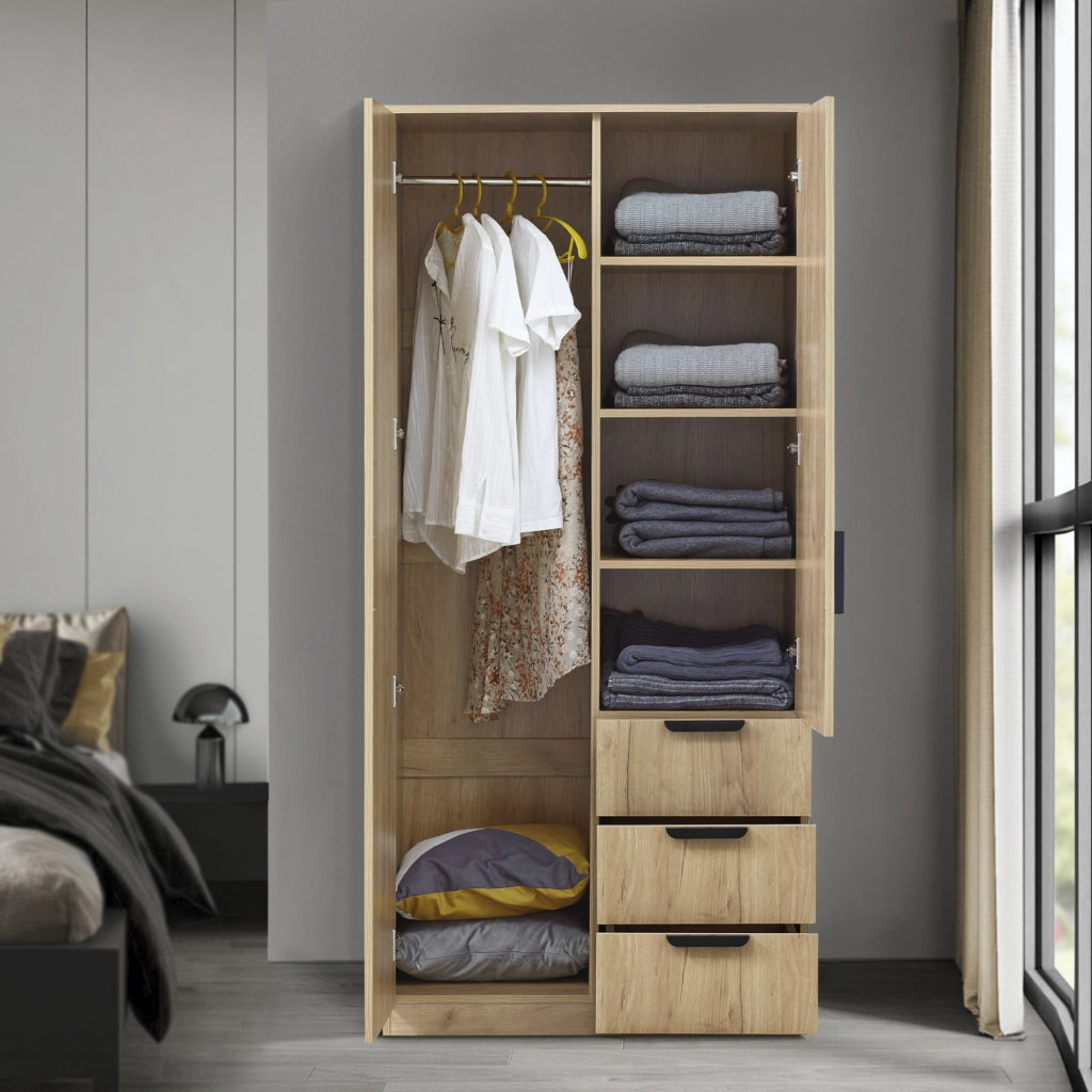 Armadio Guardaroba Eiselfing con Scomparti e Cassetti 176 x 80 x 52 cm Effetto Rovere [en.casa]