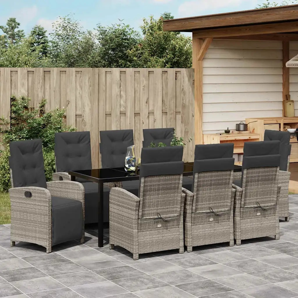 Set da Pranzo per Giardino 9 pcs Grigio chiaro polyrattan 3380350