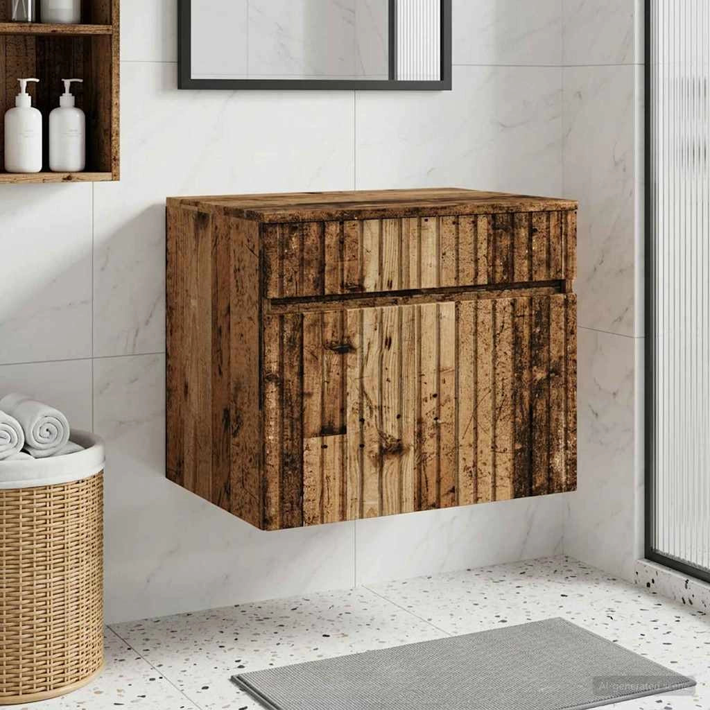Mobiletto da Bagno a Muro Legno antico 59 x 44,5 x 50 cm 890640