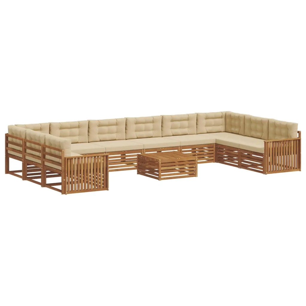 Set divani 11 pcs Naturale e Beige Legno di Acacia Massello 3374248
