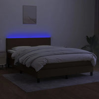 Letto a Molle Materasso e LED Marrone Scuro 140x200 cm Tessuto 3133000