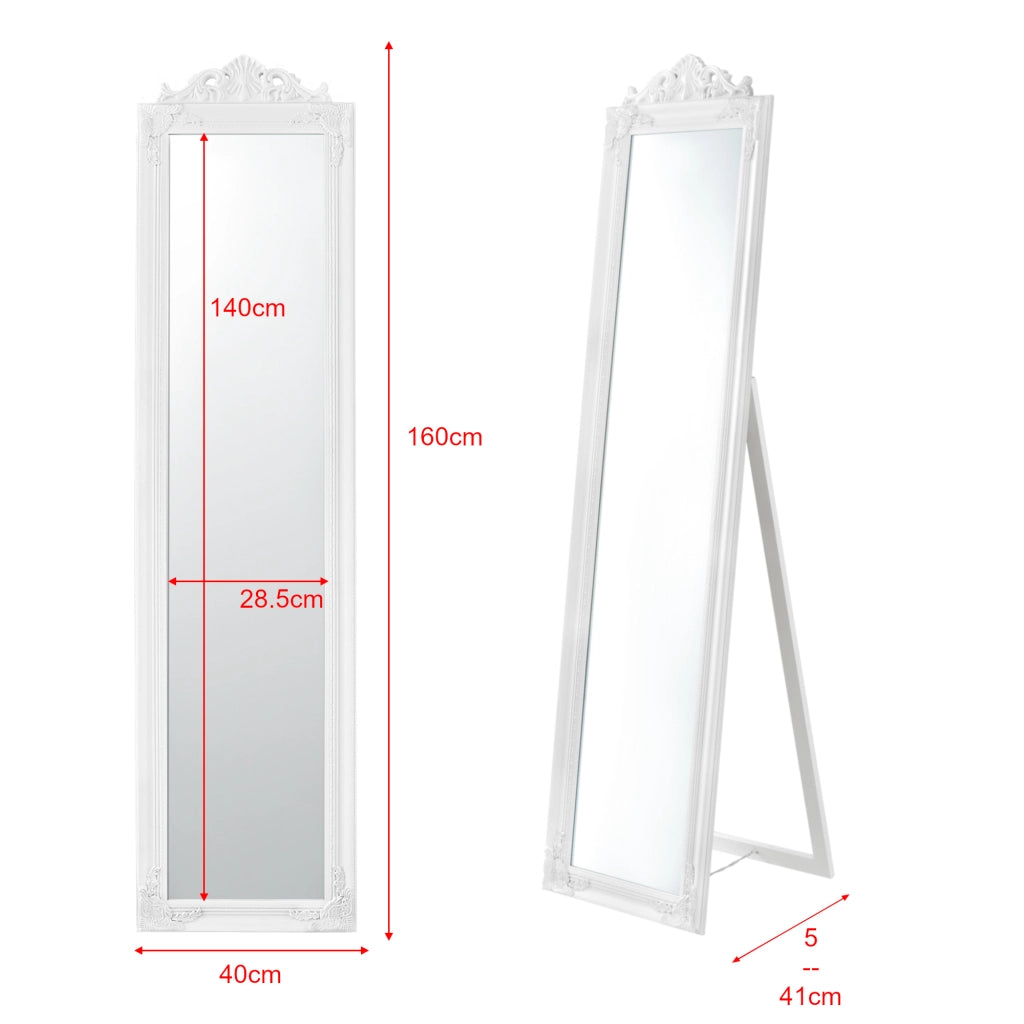 Specchio da Terra Arezzo a Figura Intera 160 x 40 cm Cornice in Eucalipto - Bianco [en.casa]