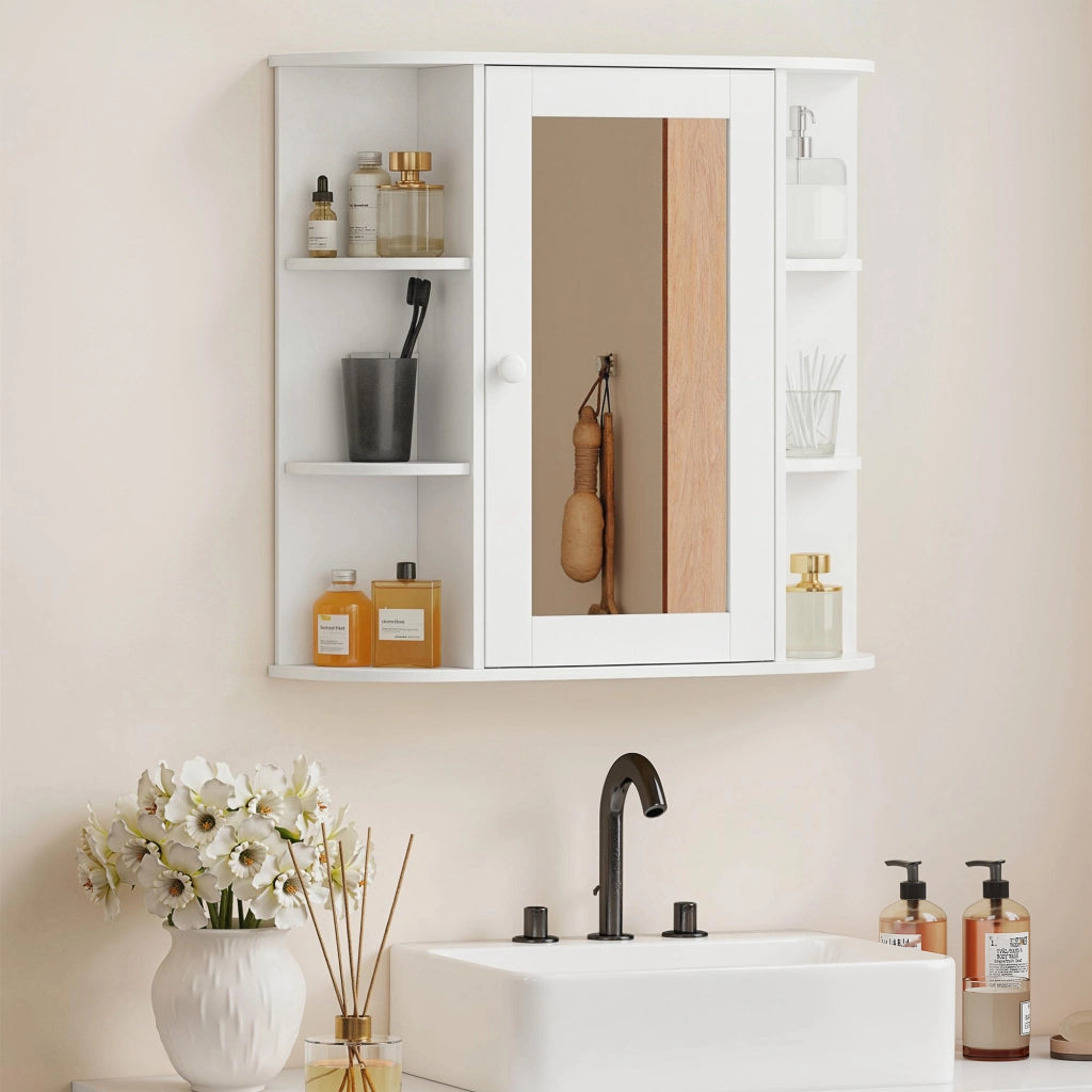 Mobile Bagno a Parete con Specchio ¨C Xylo ¨C 6 Ripiani Aperti 2 Chiusi Bianco 66x17x63 cm