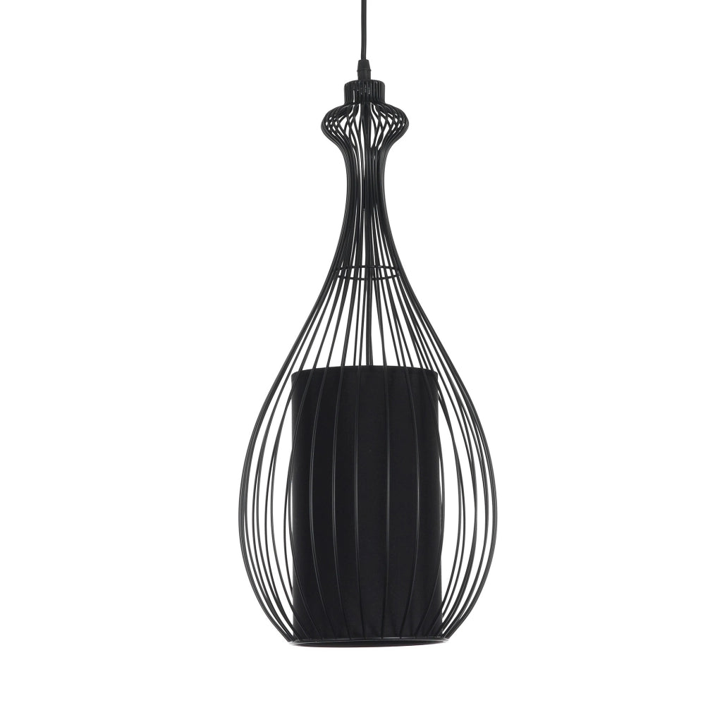 Lampadario in filo di acciaio nero con paralume cm Ø.24 H.56