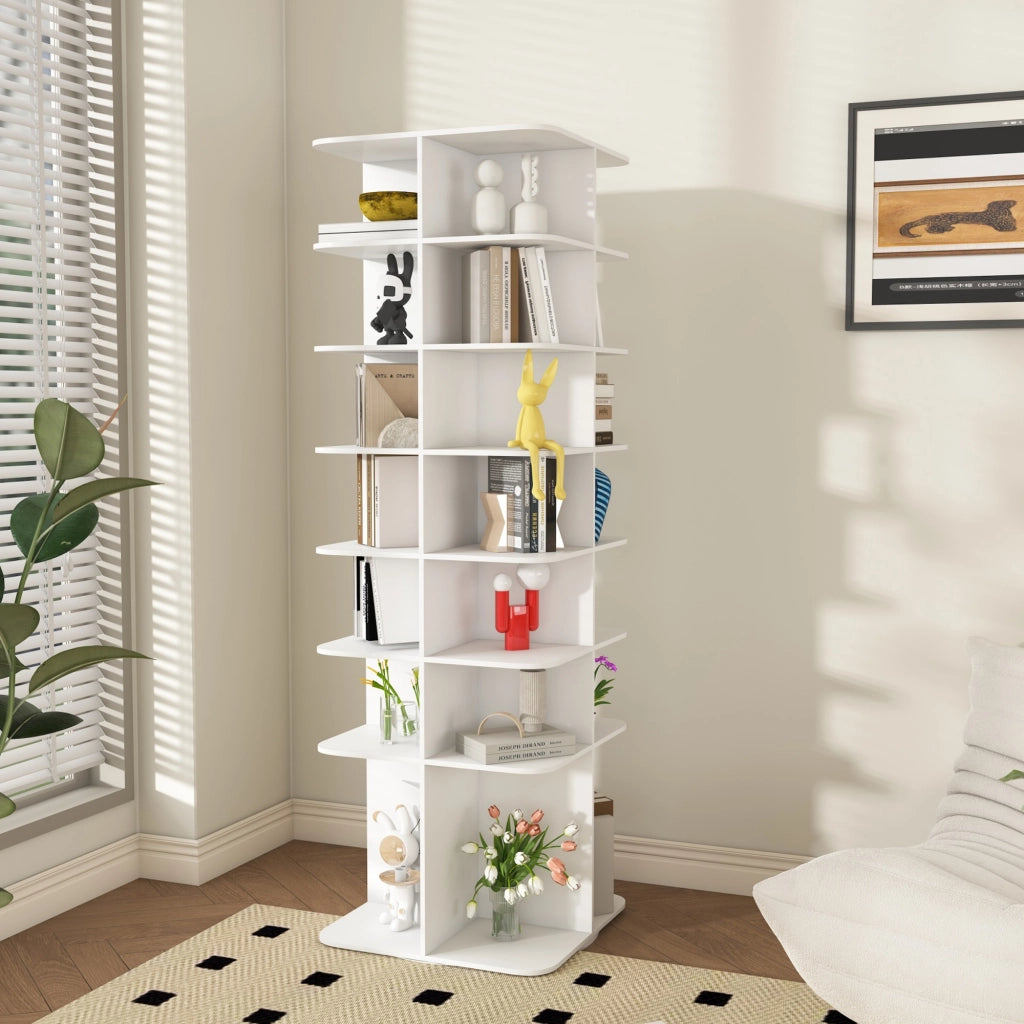 SCARPIERA girevole a 7 ripiani 60x60x184 cm PVC bianco
