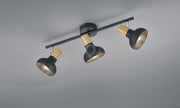 LATIKA BARRA 3 SPOTS METALLO NERO ED EFFETTO LEGNO L. 47CM ATTACCO E14