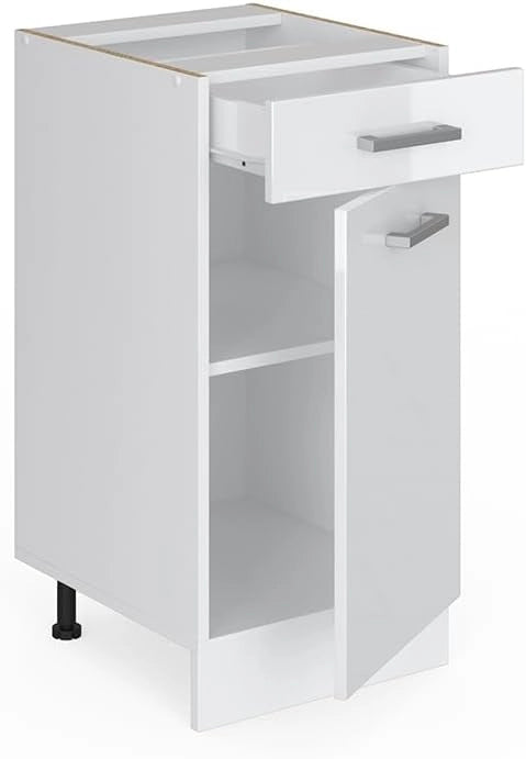 Mobiletto base per cucina R-Line, Bianco lucido, 40 cm senza piano di lavoro, per la libera combinazione all'interno di sistemi cucina modulari