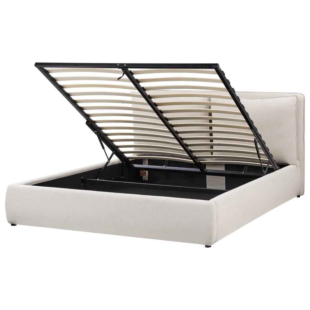 Letto matrimoniale in tessuto beige con contenitore 160 x 200 cm camera da letto moderna