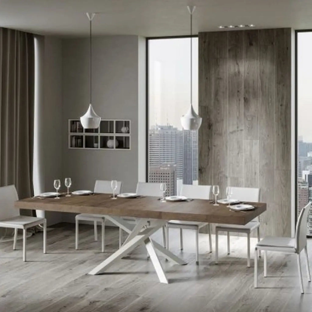 Tavolo allungabile 180/440x90 cm Volantis Premium colore noce gambe bianche