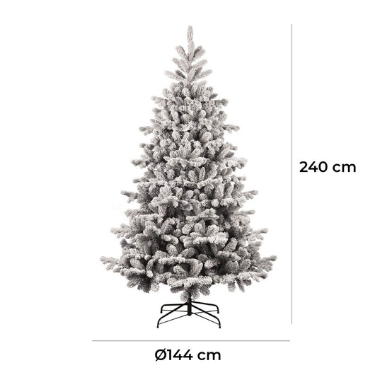 Albero di Natale Artificiale Floccato Effetto Realistico Innevato 240 cm 1336 Rami Montaggio a Ombrello Effetto Neve