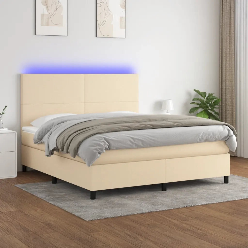 Letto a Molle con Materasso e LED Crema 180x200 cm in Tessutocod mxl 98951