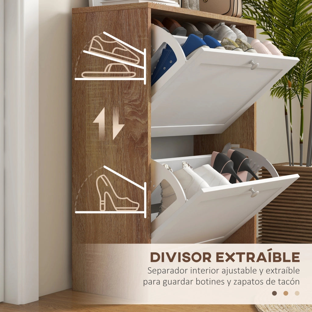 Mobiletto per Scarpe con 2 Ante e Ripiani Regolabili ¨C Zephmum ¨C 60x24.5x75.5 cm Legno Naturale e Bianco
